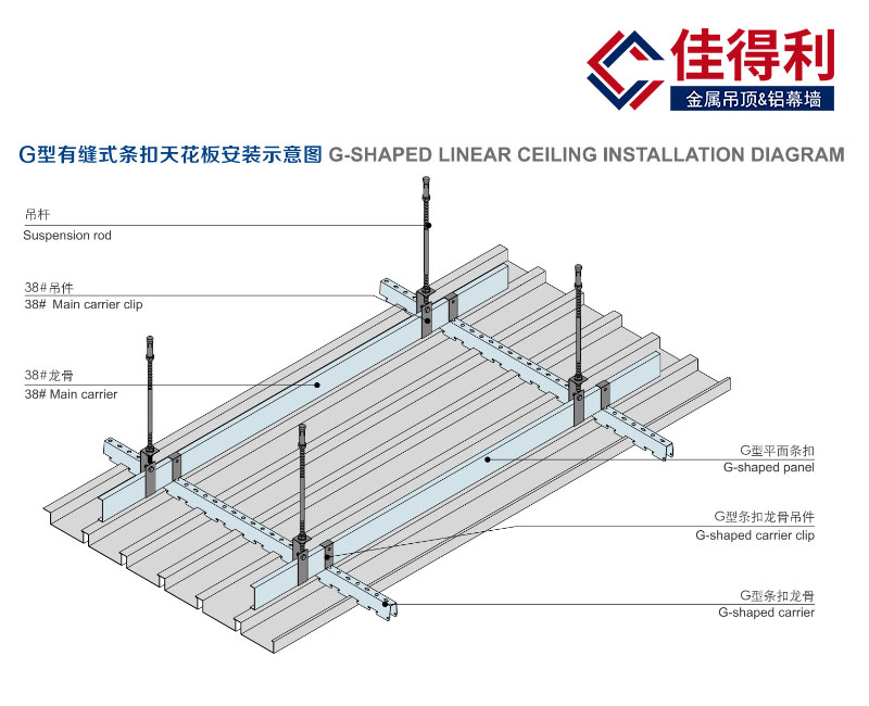鋁條扣板天花G型鋁條扣安裝示意圖